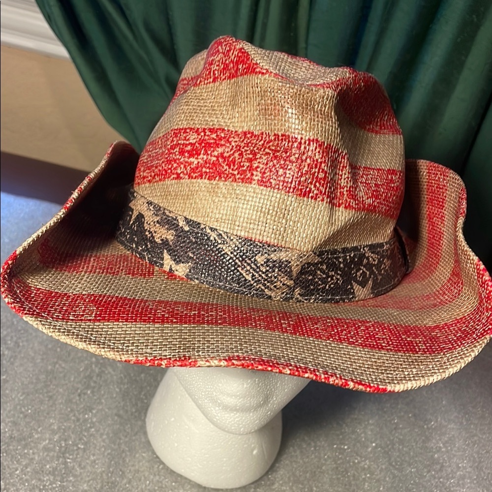 Peter Grimm American Flag Straw Cowboy Hat – One Size with Hidden Pocket